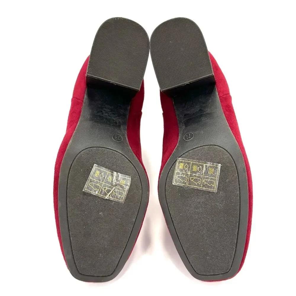 Journee Collection Red Block Heel Ankle Boot Size 7.5 Faux Suede Round Toe New